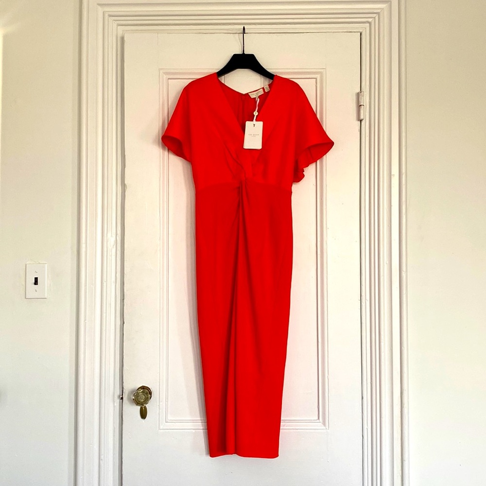 Ted Baker orange pencil dress with twist detail, size 1 (US 4)